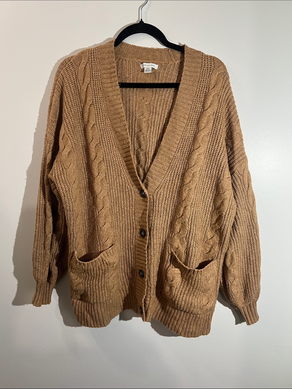 American Eagle Outfitters Camel Cable-Knit Button Cardigan